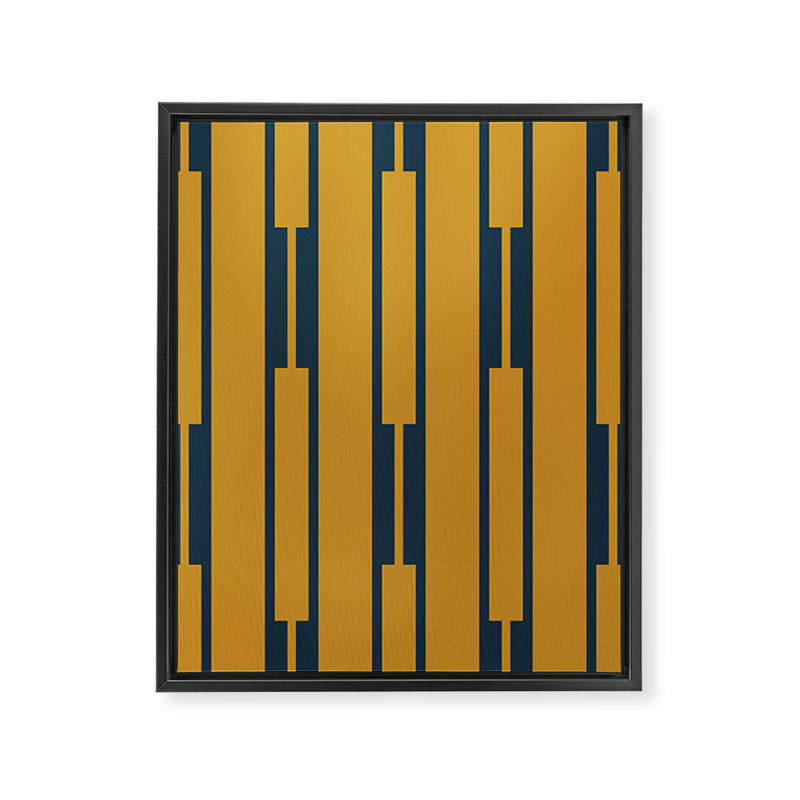 Geo Chain Dark Mustard and Navy Blue Geometric Block Stripes Vertical Pattern Framed Canvas Print Gallery Image 8