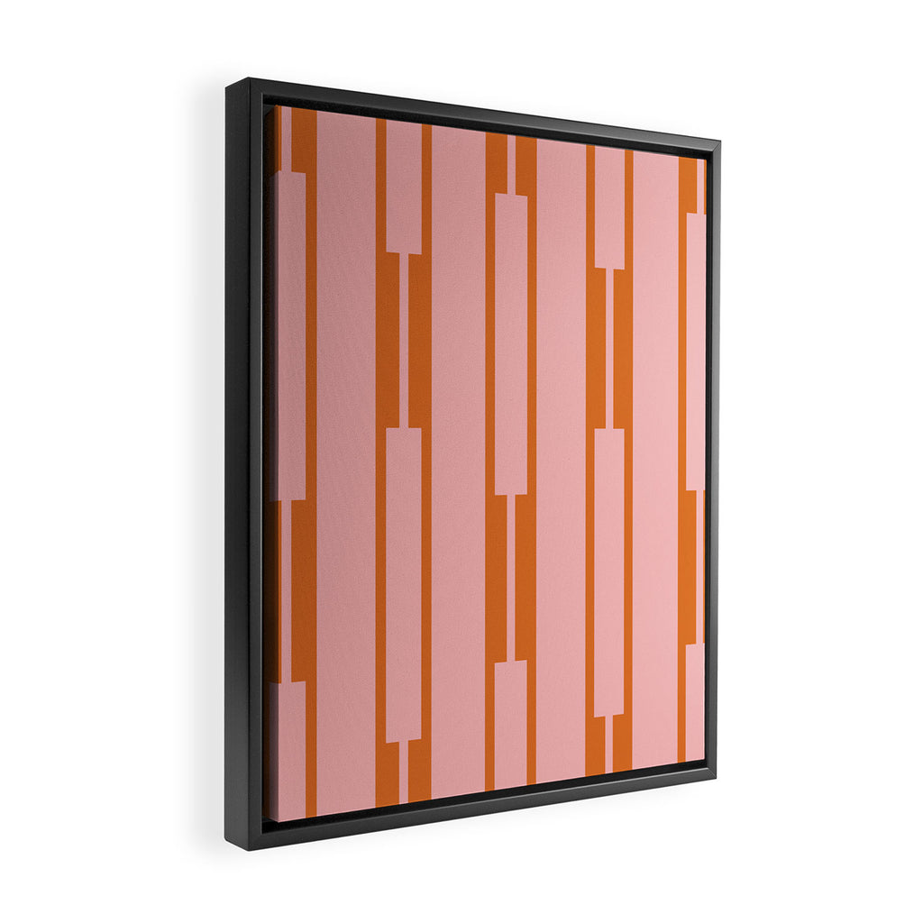 Geo Chain Pink and Orange Geometric Block Stripes Vertical Pattern Framed Canvas Print Gallery Image 2