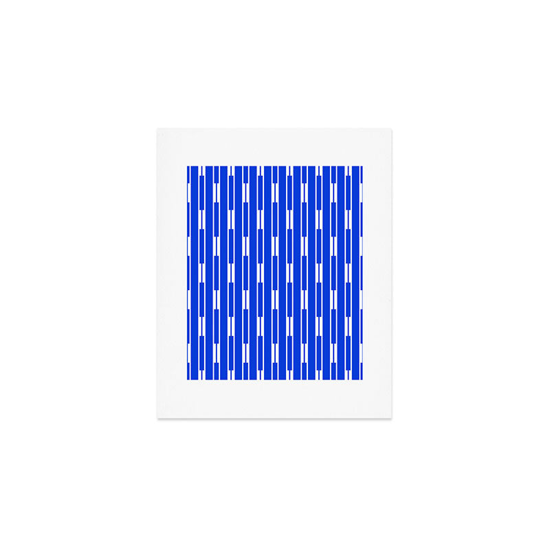 Geo Chain Vertical Block Stripe Pattern in Royal Blue and White Art Print Gallery Image 1