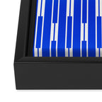 Geo Chain Vertical Block Stripe Pattern in Royal Blue and White Framed Canvas Print Gallery Image 3