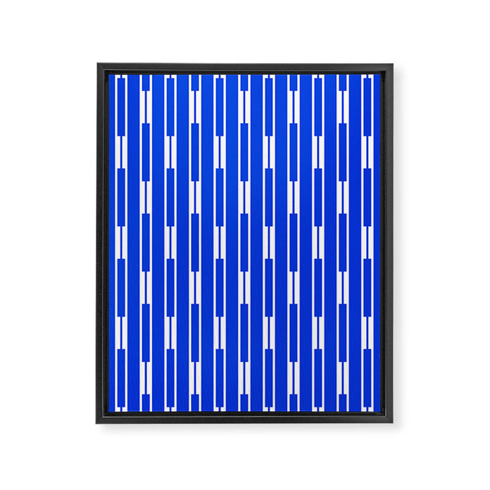 Geo Chain Vertical Block Stripe Pattern in Royal Blue and White Framed Canvas Print Gallery Image 1