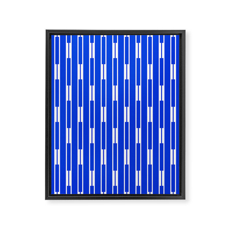 Geo Chain Vertical Block Stripe Pattern in Royal Blue and White Framed Canvas Print Gallery Image 8
