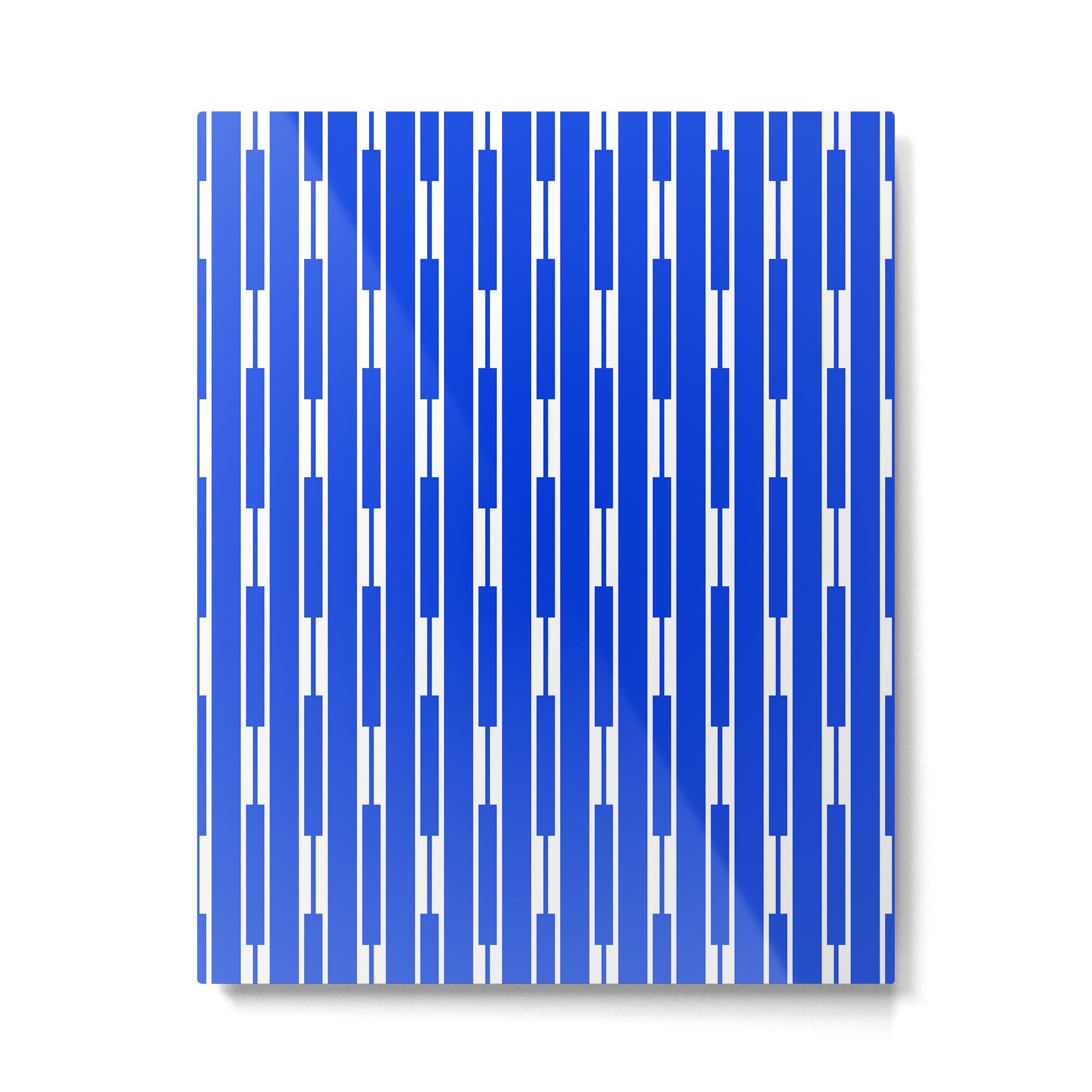 Geo Chain Vertical Block Stripe Pattern in Royal Blue and White Metal Print Gallery Image 6