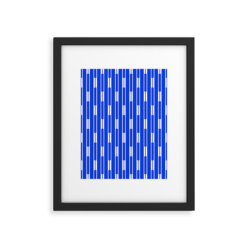 Geo Chain Vertical Block Stripe Pattern in Royal Blue and White Framed Art Print Gallery Image 6