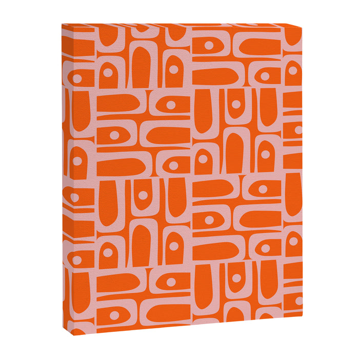 Geometric Abstract Piquet Multi Pattern in Contemporary Orange and Pink Canvas Print Gallery Image 1