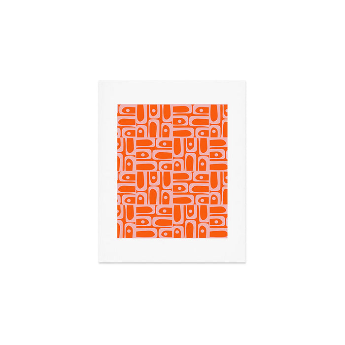 Geometric Abstract Piquet Multi Pattern in Contemporary Orange and Pink Art Print Gallery Image 1