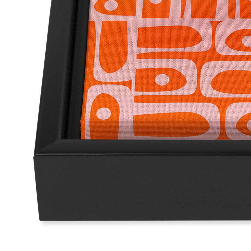 Geometric Abstract Piquet Multi Pattern in Contemporary Orange and Pink Framed Canvas Print Gallery Image 3