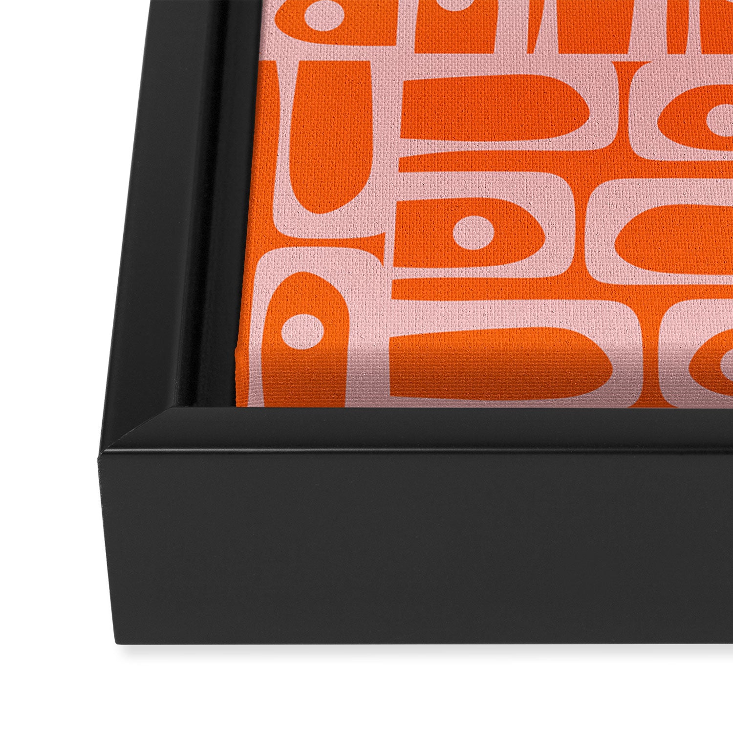 Geometric Abstract Piquet Multi Pattern in Contemporary Orange and Pink Framed Canvas Print Gallery Image 3
