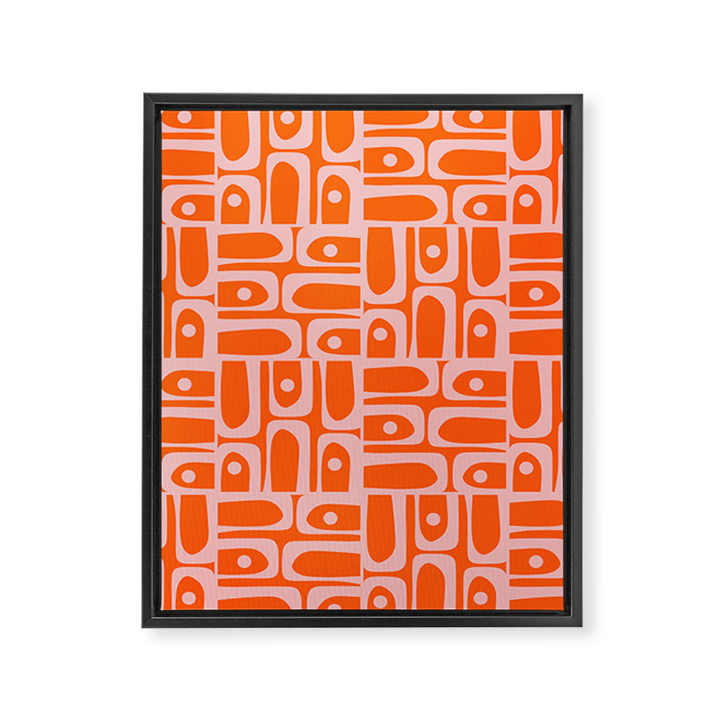 Geometric Abstract Piquet Multi Pattern in Contemporary Orange and Pink Framed Canvas Print Gallery Image 8