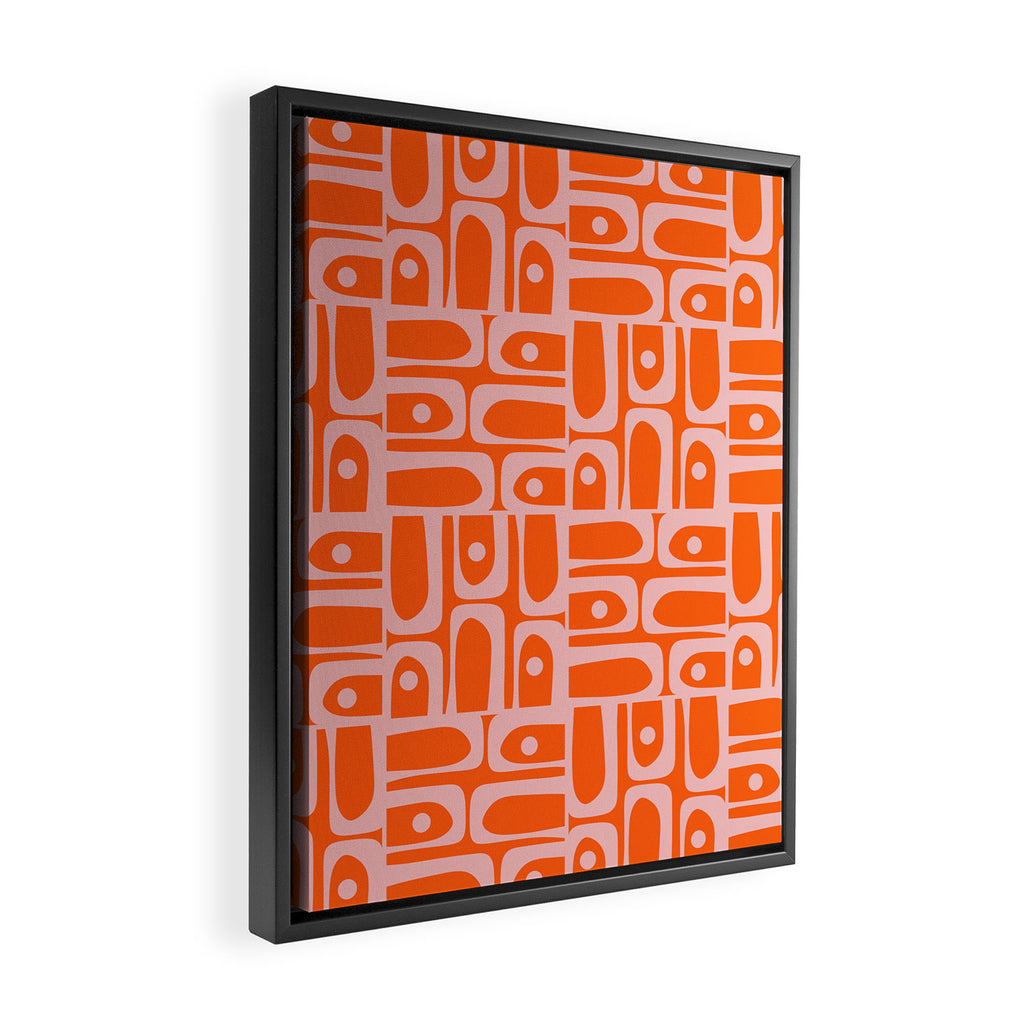 Geometric Abstract Piquet Multi Pattern in Contemporary Orange and Pink Framed Canvas Print Gallery Image 2