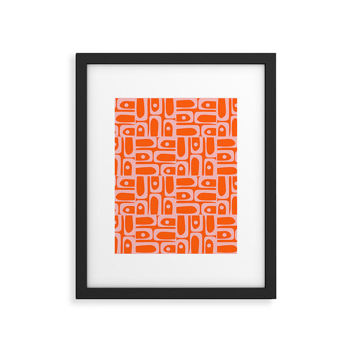 Geometric Abstract Piquet Multi Pattern in Contemporary Orange and Pink Framed Art Print Gallery Image 1