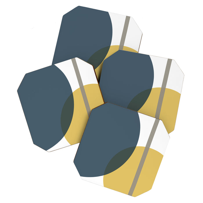 Geometric Abstraction 3 in Mustard, Navy, Gray, and White Coaster Gallery Image 1