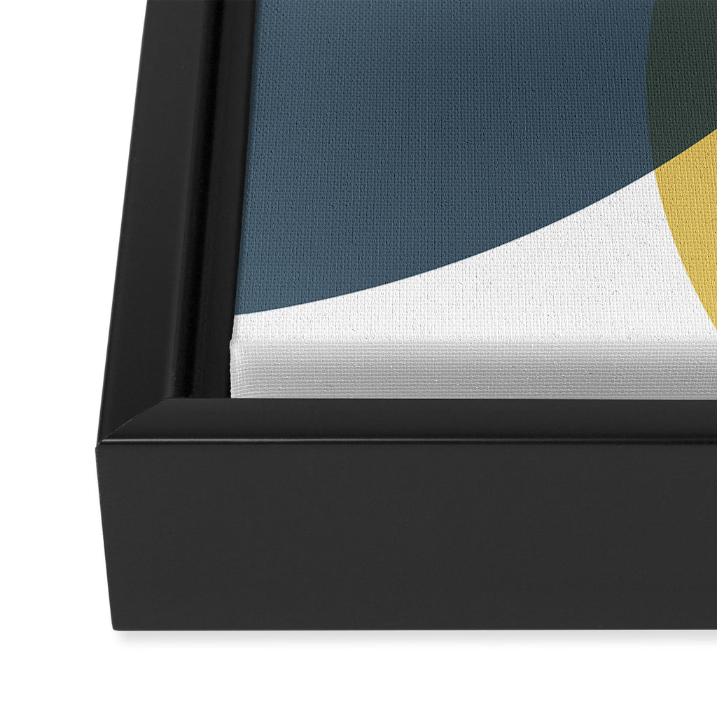 Geometric Abstraction 3 in Mustard, Navy, Gray, and White Framed Canvas Print Gallery Image 3