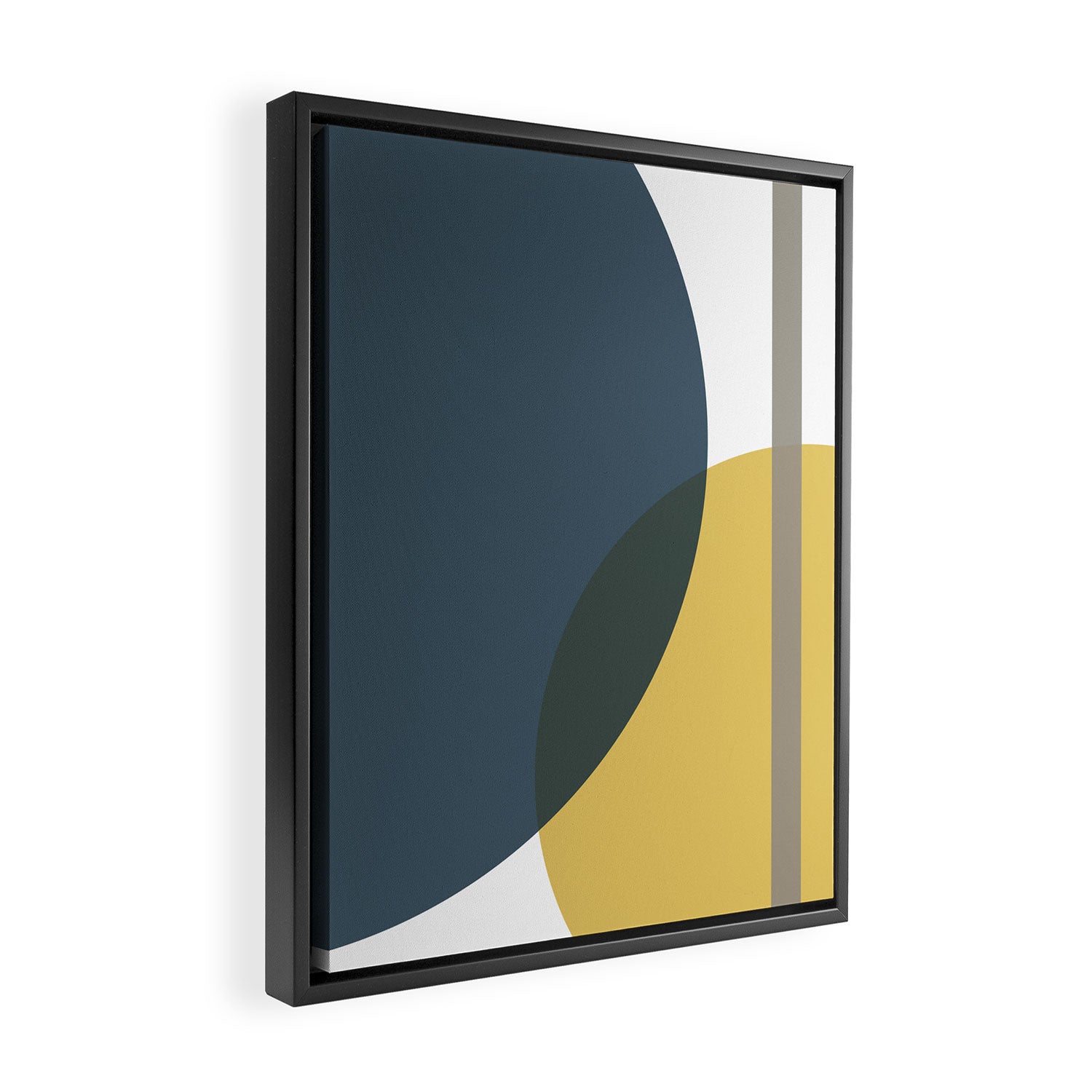 Geometric Abstraction 3 in Mustard, Navy, Gray, and White Framed Canvas Print Gallery Image 2