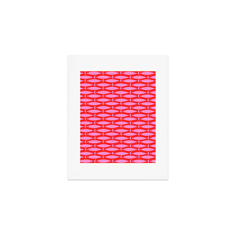 Geometric Fish Preppy Pink and Red Pattern Art Print Gallery Image 1