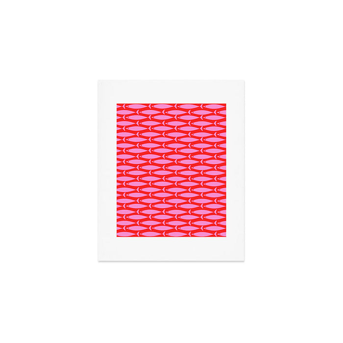 Geometric Fish Preppy Pink and Red Pattern Art Print Gallery Image 1
