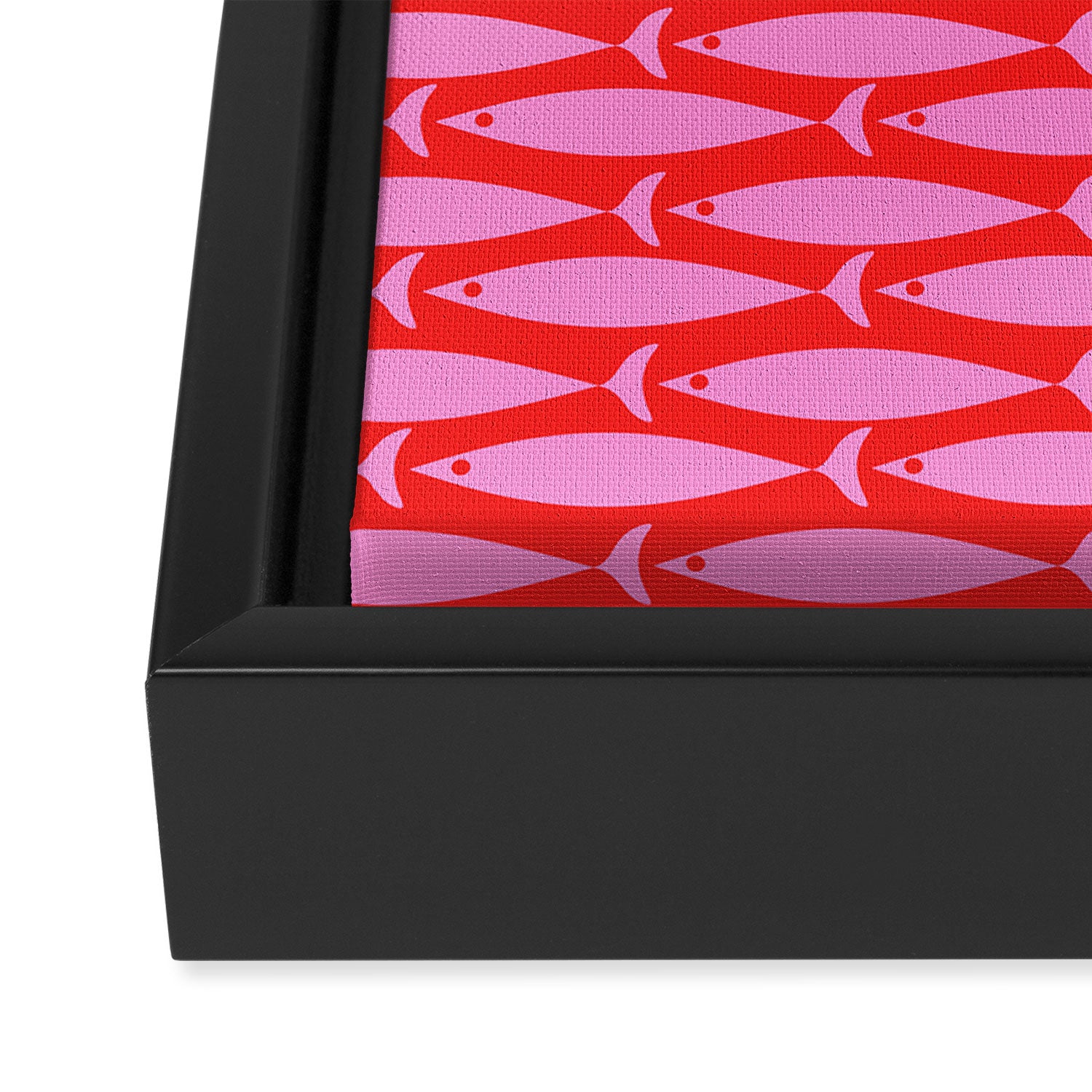 Geometric Fish Preppy Pink and Red Pattern Framed Canvas Print Gallery Image 3