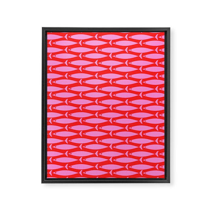 Geometric Fish Preppy Pink and Red Pattern Framed Canvas Print Gallery Image 1