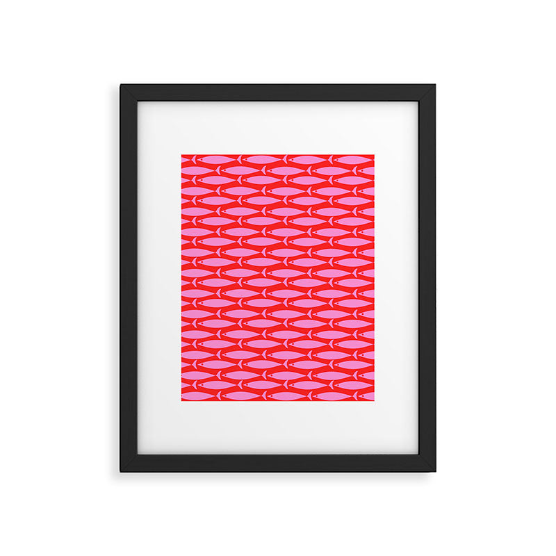 Geometric Fish Preppy Pink and Red Pattern Framed Art Print Gallery Image 6