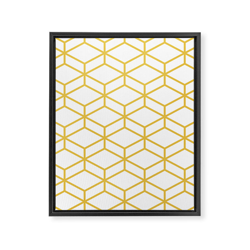 Geometric Honeycomb Lattice in Mustard Yellow and White. Modern Clean Minimalist Framed Canvas Print Gallery Image 8