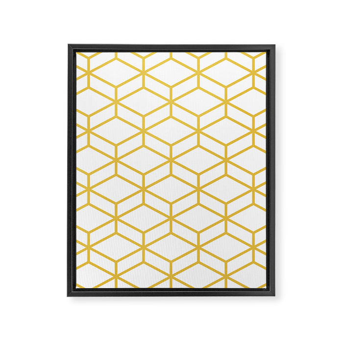 Geometric Honeycomb Lattice in Mustard Yellow and White. Modern Clean Minimalist Framed Canvas Print Gallery Image 1
