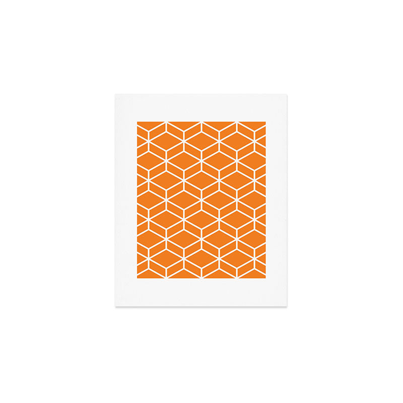 Geometric Honeycomb Pattern in White and Orange Art Print Gallery Image 1