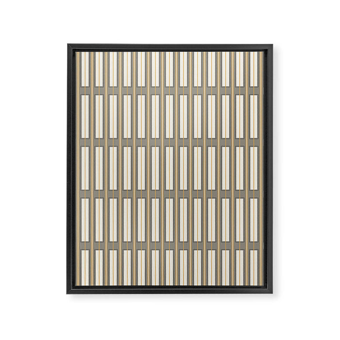Geometric Minimal Geo Box Neutral Striped Pattern in Gray Cream Ochre Framed Canvas Print Gallery Image 1