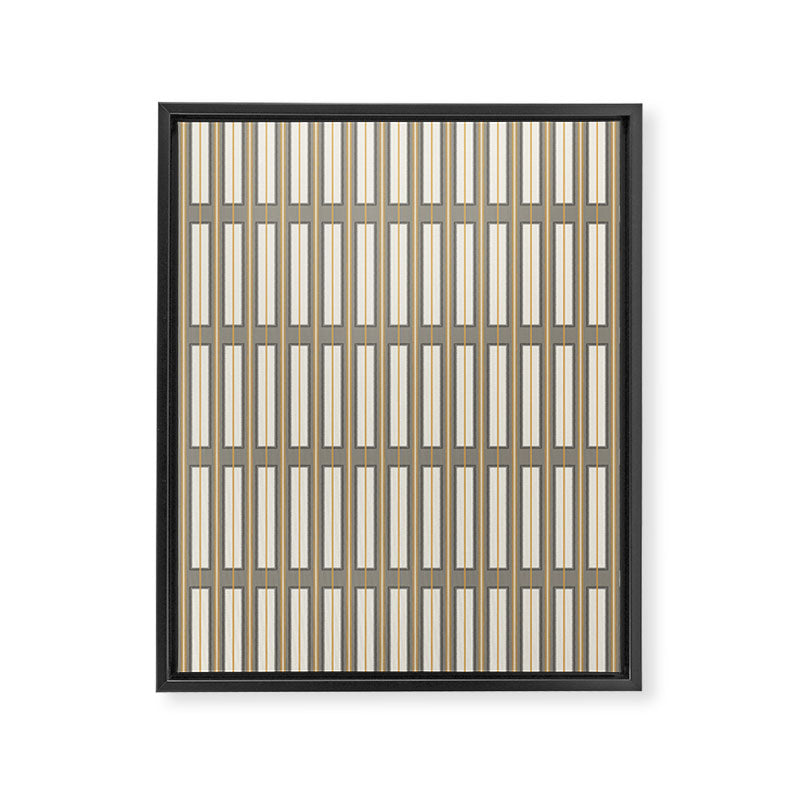 Geometric Minimal Geo Box Neutral Striped Pattern in Gray Cream Ochre Framed Canvas Print Gallery Image 6