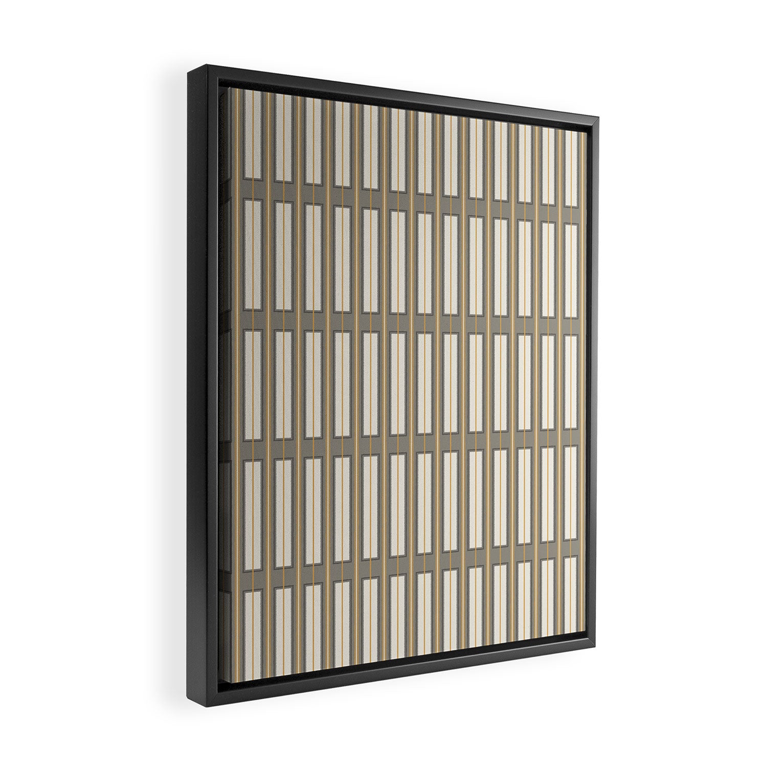 Geometric Minimal Geo Box Neutral Striped Pattern in Gray Cream Ochre Framed Canvas Print Gallery Image 2