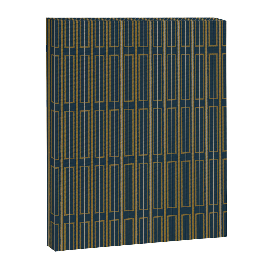 Geometric Minimalist Geo Box Striped Pattern in Navy Blue Mustard Gray Canvas Print Gallery Image 6