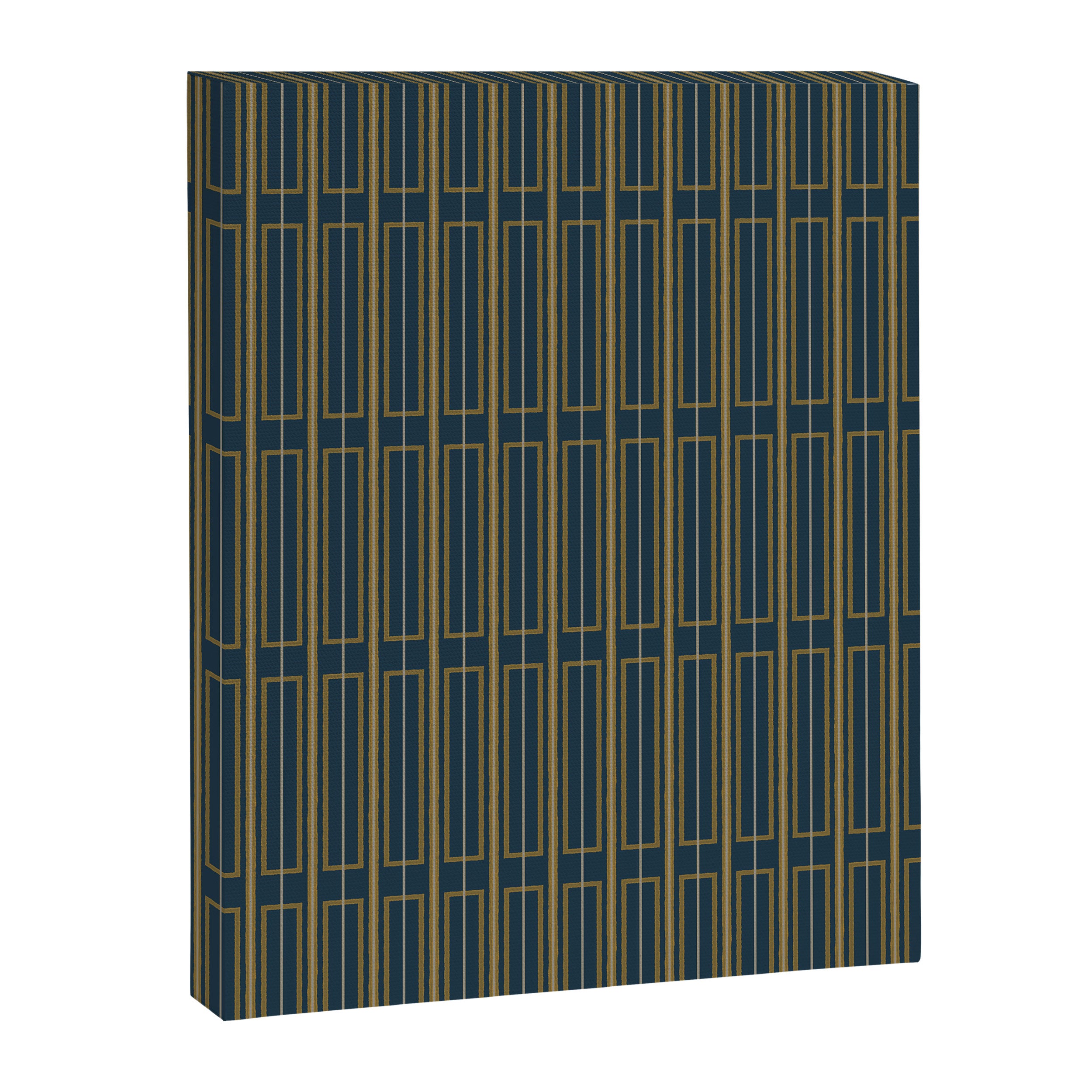 Geometric Minimalist Geo Box Striped Pattern in Navy Blue Mustard Gray Canvas Print Gallery Image 6