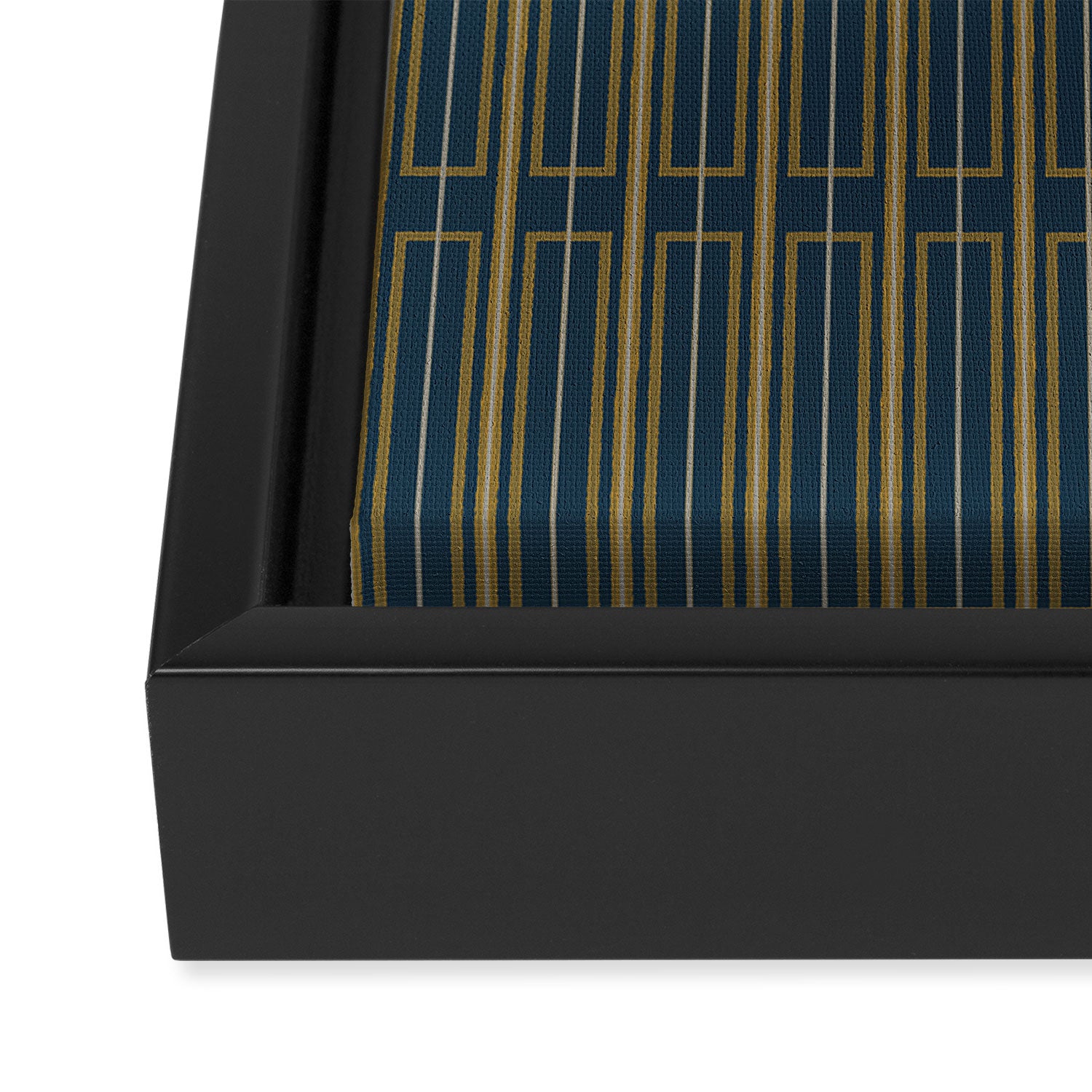 Geometric Minimalist Geo Box Striped Pattern in Navy Blue Mustard Gray Framed Canvas Print Gallery Image 3