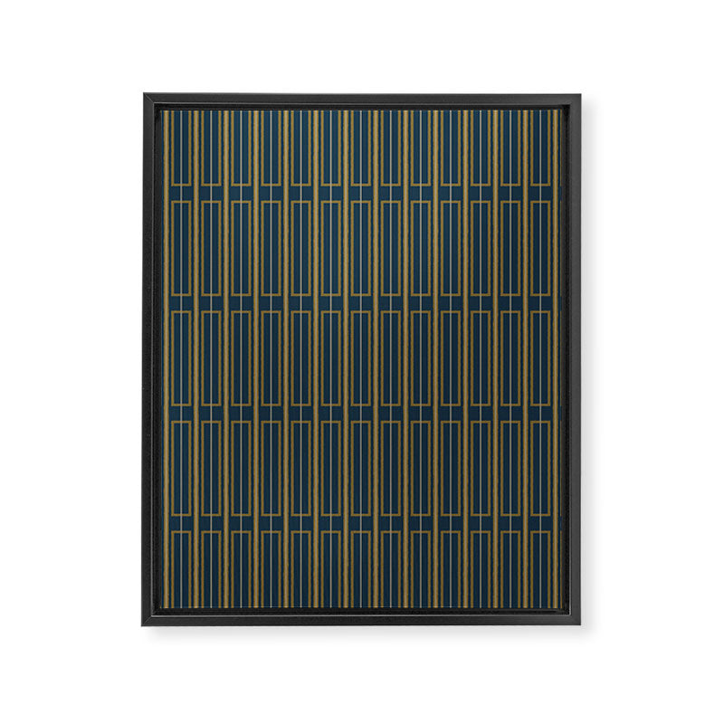 Geometric Minimalist Geo Box Striped Pattern in Navy Blue Mustard Gray Framed Canvas Print Gallery Image 6