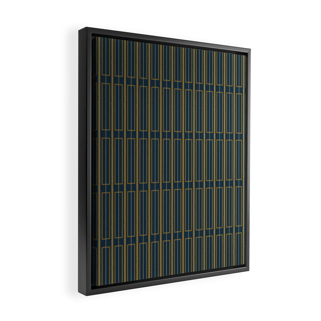 Geometric Minimalist Geo Box Striped Pattern in Navy Blue Mustard Gray Framed Canvas Print Gallery Image 2