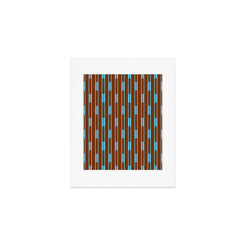 Geometric Minimalist Geo Chain Vertical Stripe Pattern in Sky Blue and Chestnut Brown Art Print Gallery Image 1