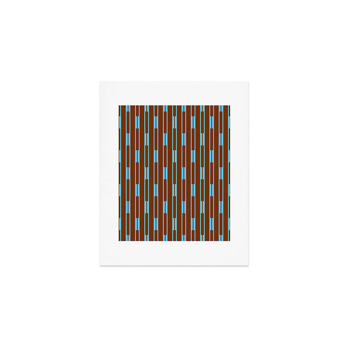 Geometric Minimalist Geo Chain Vertical Stripe Pattern in Sky Blue and Chestnut Brown Art Print Gallery Image 1
