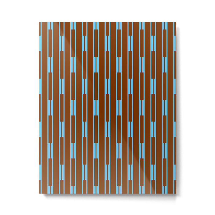 Geometric Minimalist Geo Chain Vertical Stripe Pattern in Sky Blue and Chestnut Brown Metal Print Gallery Image 1