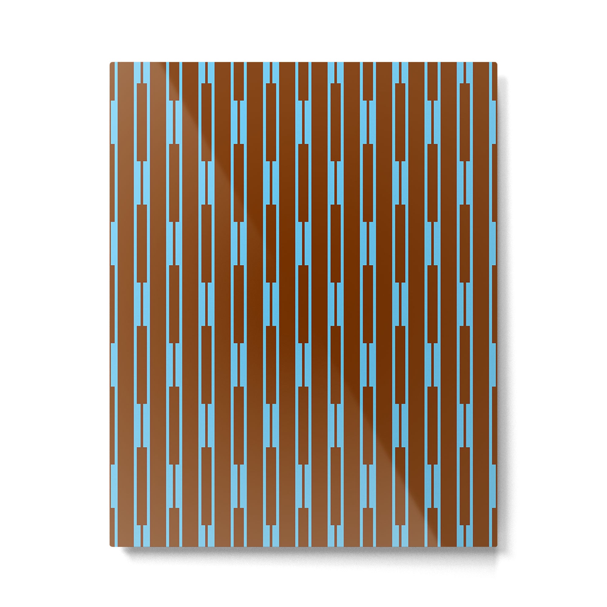 Geometric Minimalist Geo Chain Vertical Stripe Pattern in Sky Blue and Chestnut Brown Metal Print Gallery Image 6
