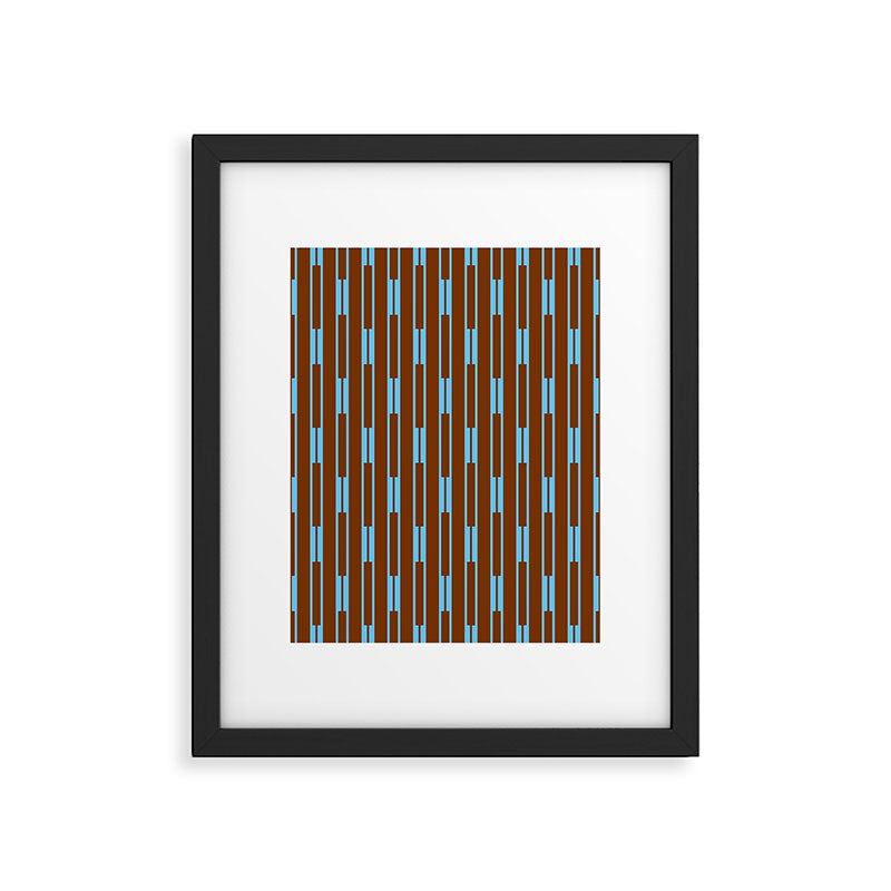 Geometric Minimalist Geo Chain Vertical Stripe Pattern in Sky Blue and Chestnut Brown Framed Art Print Gallery Image 6