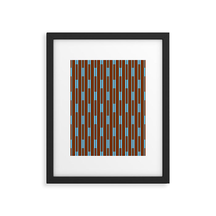 Geometric Minimalist Geo Chain Vertical Stripe Pattern in Sky Blue and Chestnut Brown Framed Art Print Gallery Image 1