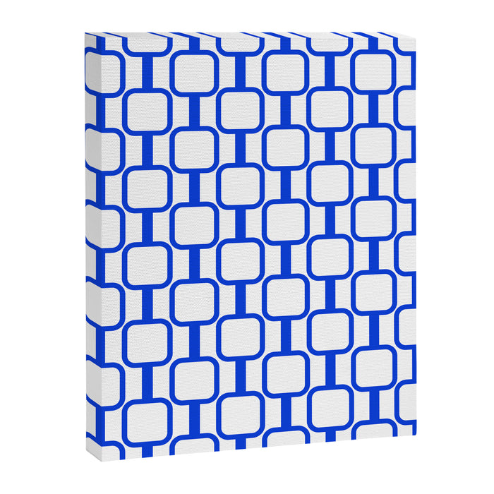 Geometric Mod Links Midcentury Modern Pattern Royal Blue and White Canvas Print Gallery Image 1