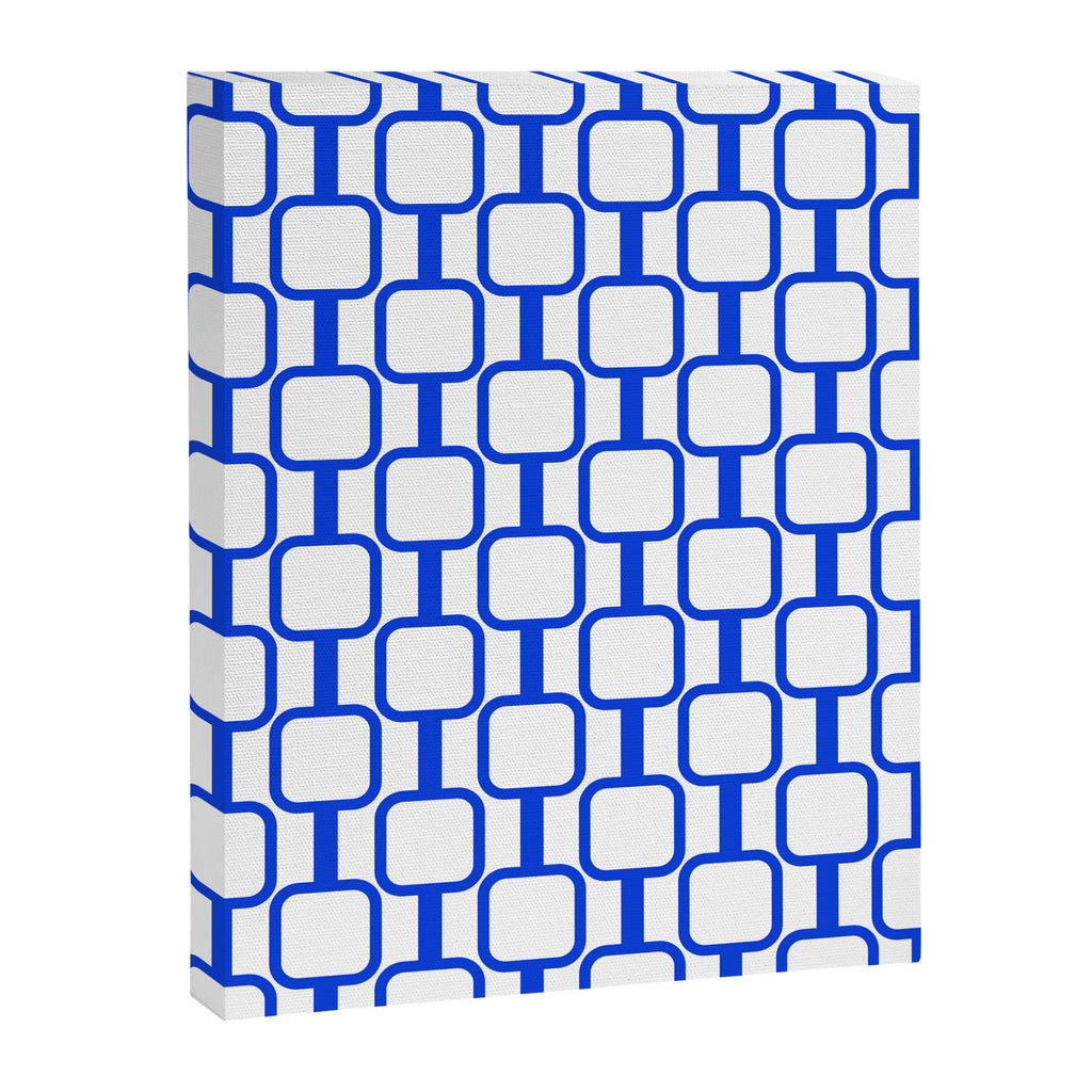 Geometric Mod Links Midcentury Modern Pattern Royal Blue and White Canvas Print Gallery Image 8