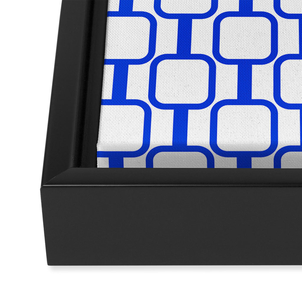 Geometric Mod Links Midcentury Modern Pattern Royal Blue and White Framed Canvas Print Gallery Image 3