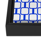 Geometric Mod Links Midcentury Modern Pattern Royal Blue and White Framed Canvas Print Gallery Image 3