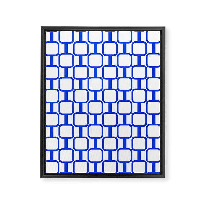 Geometric Mod Links Midcentury Modern Pattern Royal Blue and White Framed Canvas Print Gallery Image 1