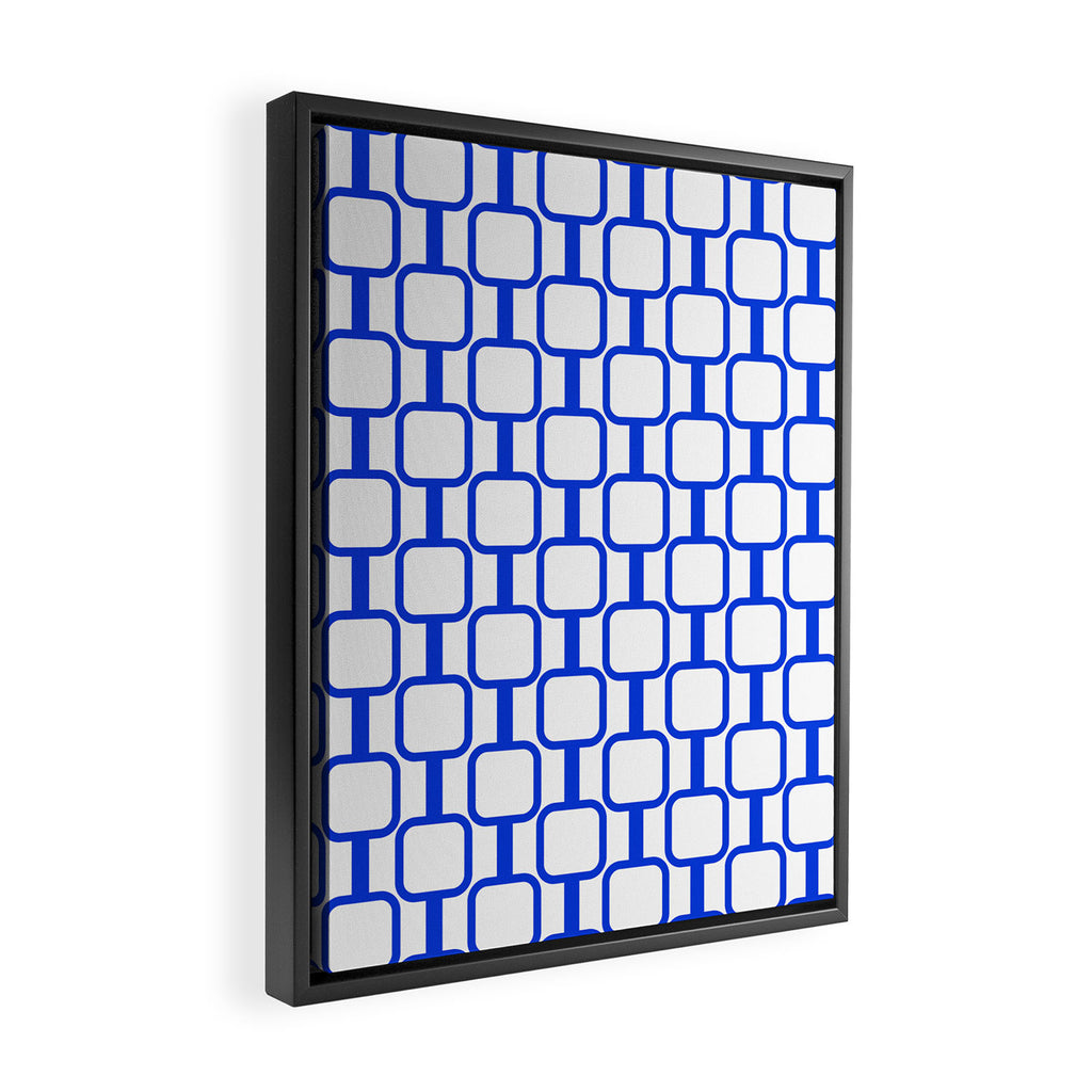 Geometric Mod Links Midcentury Modern Pattern Royal Blue and White Framed Canvas Print Gallery Image 2