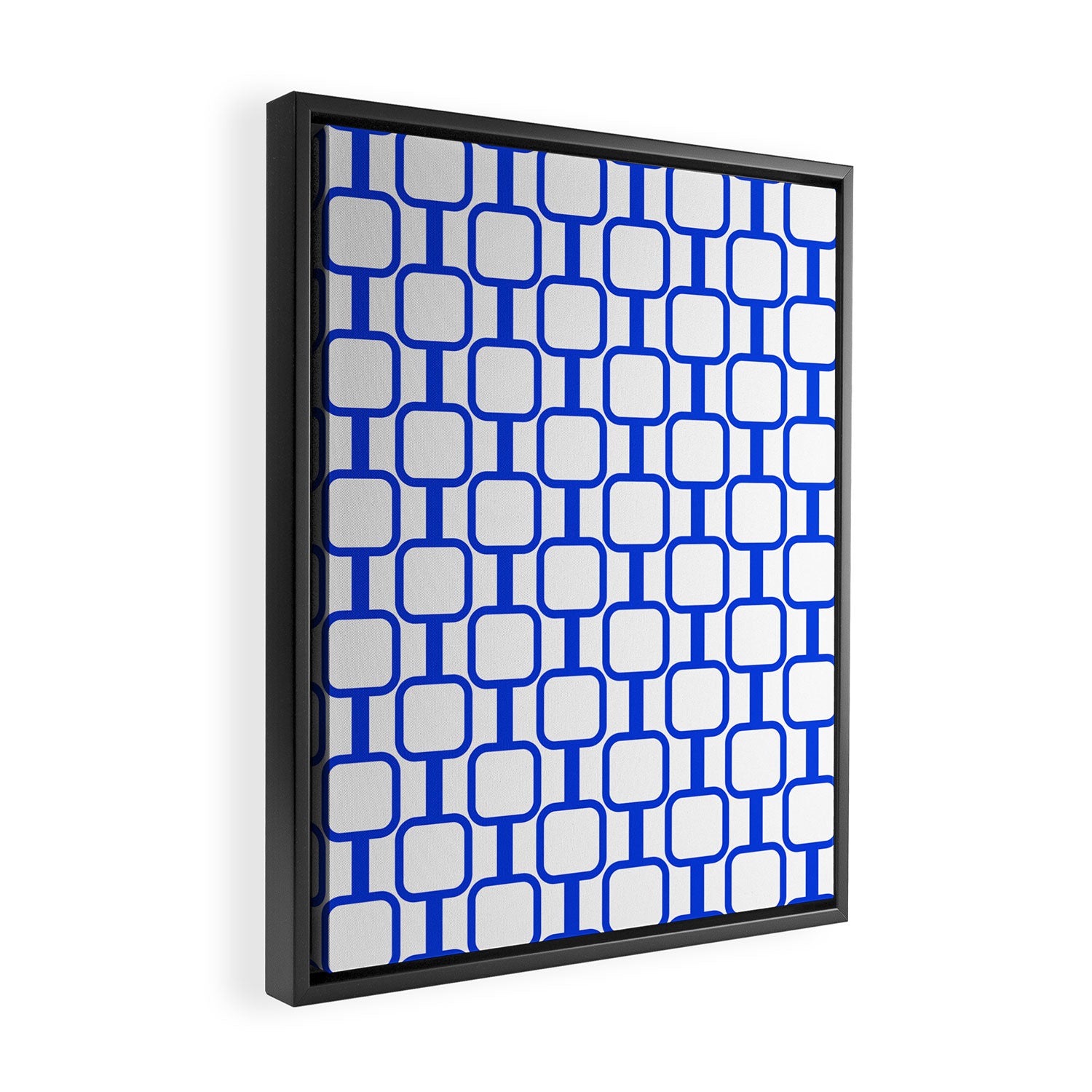 Geometric Mod Links Midcentury Modern Pattern Royal Blue and White Framed Canvas Print Gallery Image 2
