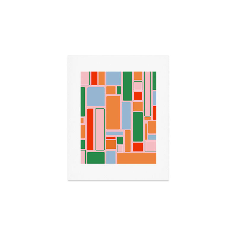 Geometric Modulus Retro Contemporary Pattern Pink Light Blue Orange Green Art Print Gallery Image 1
