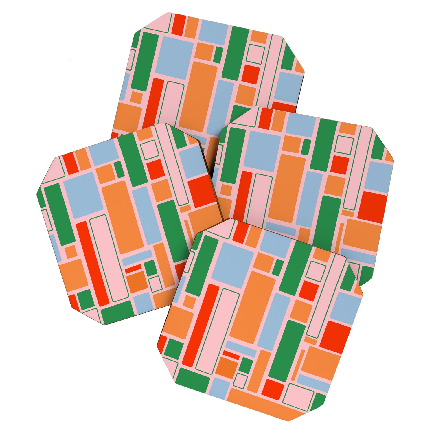 Geometric Modulus Retro Contemporary Pattern Pink Light Blue Orange Green Coaster Gallery Image 1
