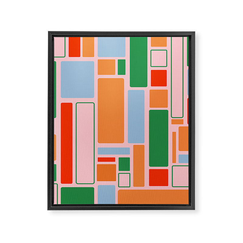 Geometric Modulus Retro Contemporary Pattern Pink Light Blue Orange Green Framed Canvas Print Gallery Image 8
